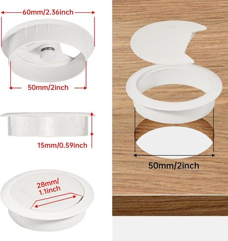 12 Pcs Desk Grommet 2 inch(50mm), Desk Hole Grommet, Cable Grommet, Desk Hole Cover, Desk Cord Hole Cover, Desk Cable Hole Cover with Hole Saw, Desk Wire Hole Insert, Furniture Hole Cover(Black) in Kuwait