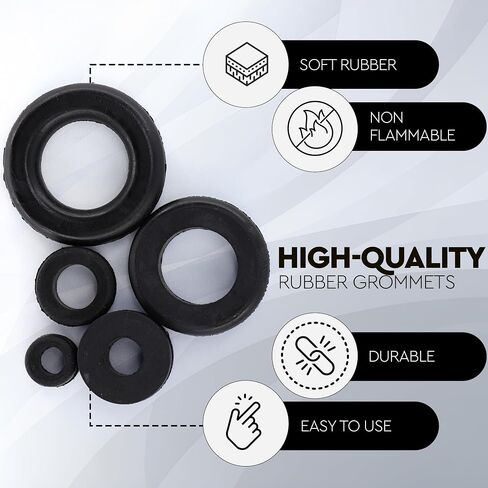 125pc 18 Sizes Rubber Grommet Kit - Includes Rubber Grommets for Wiring, Rubber Hole Plugs, and Automotive Firewall Grommet (1/4" 5/16" 1/2" 7/32" 3/8" 9/16" 5/16" 5/8" 3/4" 7/8" 15/16" 21/32" 1") in Saudi Arabia