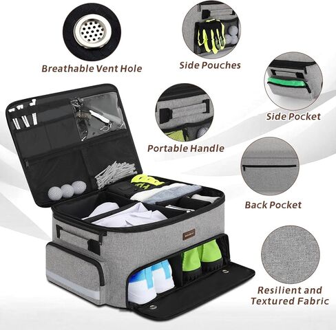 Skureay Golf Trunk Car Locker Organizer, Multi Compartments 2 Layer Car Storage Organizer With Separate Ventilated Shoe Compartment Reflective Strip, To Store Golf Accessories For Men Women (Grey) in Saudi Arabia