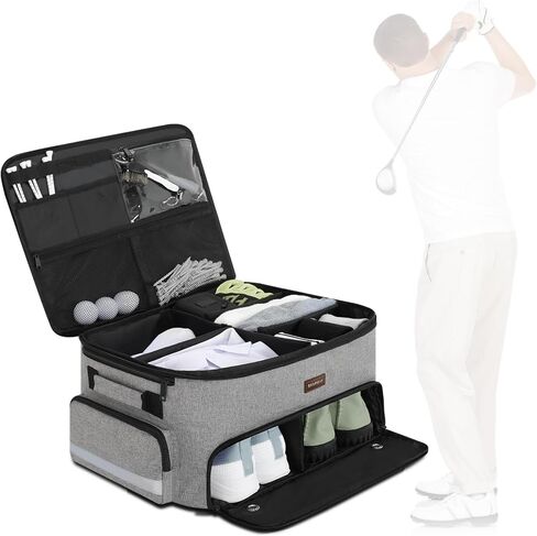 Skureay Golf Trunk Car Locker Organizer, Multi Compartments 2 Layer Car Storage Organizer With Separate Ventilated Shoe Compartment Reflective Strip, To Store Golf Accessories For Men Women (Grey) in Saudi Arabia