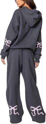 Bow Print Sweat Set for Women Two Piece Tracksuit Long Sleeve Oversized Hoodie Wide Leg Sweatpants 2 Piece Outfits in Kuwait