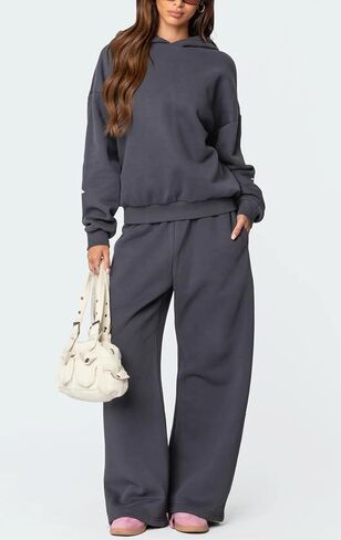 Bow Print Sweat Set for Women Two Piece Tracksuit Long Sleeve Oversized Hoodie Wide Leg Sweatpants 2 Piece Outfits in Kuwait
