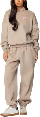 Bow Print Sweat Set for Women Two Piece Tracksuit Long Sleeve Oversized Hoodie Wide Leg Sweatpants 2 Piece Outfits in Kuwait