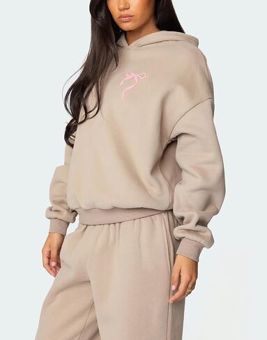 Bow Print Sweat Set for Women Two Piece Tracksuit Long Sleeve Oversized Hoodie Wide Leg Sweatpants 2 Piece Outfits in Kuwait