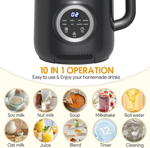 8-in-1 Nut Milk Maker, 40oz Blender Homemade Almond, Oat, Soy, Coconut milk, Juice & Soup, Electric Bean Milk Machine with Delay Start/Auto-Clean/Boil Water/Keep Warm, White in Kuwait