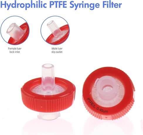 Syringe Filters Hydrophilic PTFE Membrane 100PCS, 0.45um Pore Size,13mm Disc Diameter,HPLC and GC Needle Filter, Non-Sterile in Saudi Arabia