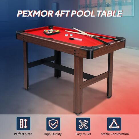 PEXMOR 48" Pool Table, Billiard Game Table for Kids and Adults, Mini Pool Table Set Indoor & Outdoor for Game Room Family with Balls, Cues, Chalk, Brush and Triangle in Saudi Arabia