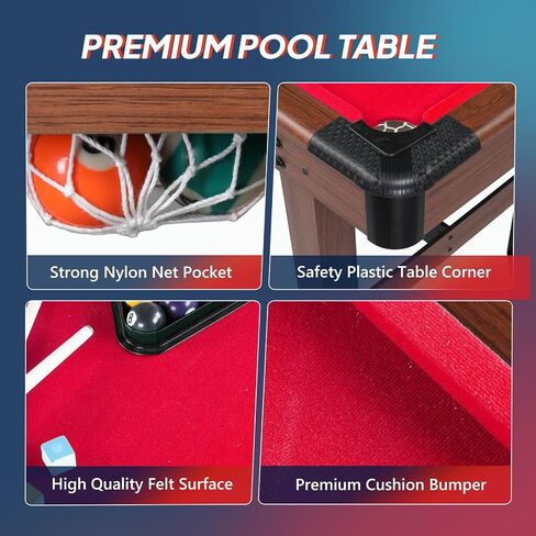 PEXMOR 48" Pool Table, Billiard Game Table for Kids and Adults, Mini Pool Table Set Indoor & Outdoor for Game Room Family with Balls, Cues, Chalk, Brush and Triangle in Saudi Arabia