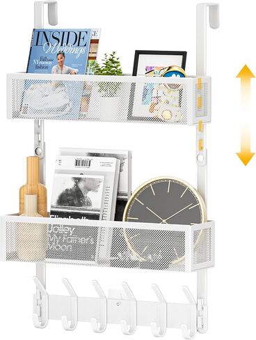 LUCYCAZ Adjustable Over The Door Hooks Organizer, Door Hanger Storage with 10 Coat Hooks & 2 Mesh Basket, Over The Door Towel Rack Door Organizer for Bathroom,Bedroom,Kitchen (White) in Saudi Arabia