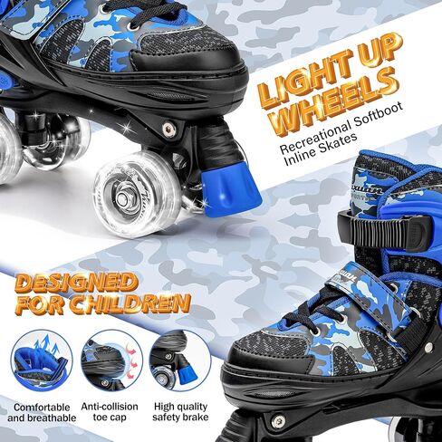 زلاجات Kuxuan للأولاد والبنات زلاجات دوارة مموهة قابلة للتعديل مع عجلات مضيئة، زلاجات دوارة مضيئة ممتعة للأطفال والبنات والشباب in Kuwait