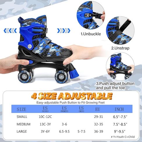 زلاجات Kuxuan للأولاد والبنات زلاجات دوارة مموهة قابلة للتعديل مع عجلات مضيئة، زلاجات دوارة مضيئة ممتعة للأطفال والبنات والشباب in Kuwait