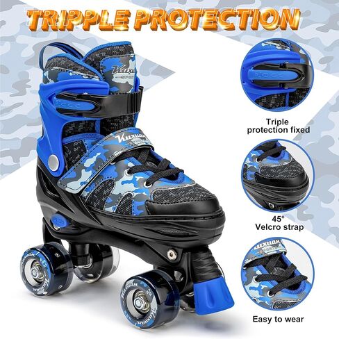 زلاجات Kuxuan للأولاد والبنات زلاجات دوارة مموهة قابلة للتعديل مع عجلات مضيئة، زلاجات دوارة مضيئة ممتعة للأطفال والبنات والشباب in Kuwait