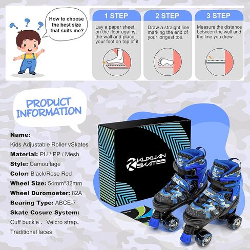 زلاجات Kuxuan للأولاد والبنات زلاجات دوارة مموهة قابلة للتعديل مع عجلات مضيئة، زلاجات دوارة مضيئة ممتعة للأطفال والبنات والشباب in Kuwait