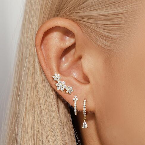 QUINBY Gold Hoop Earring Sets For Women,14k Gold Plated Cartilage Earring Hoop,Leaf Dangle Hypoallergenic Small Jewelry Multiple Piercing Earring Hoop Stack in Kuwait