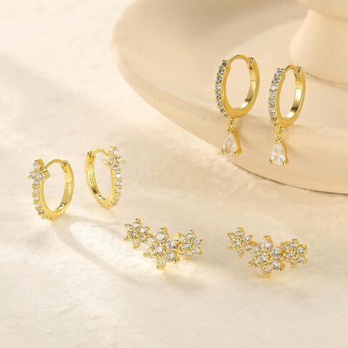 QUINBY Gold Hoop Earring Sets For Women,14k Gold Plated Cartilage Earring Hoop,Leaf Dangle Hypoallergenic Small Jewelry Multiple Piercing Earring Hoop Stack in Kuwait
