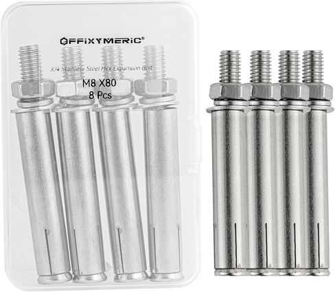 8 Pcs M8 x 80mm 304 Stainless Steel Hex Expansion Bolt, 304 Stainless Steel Expansion Screw Bolts Sleeve Anchoring Fastener Wall Concrete Brick Expansion Screw in Kuwait
