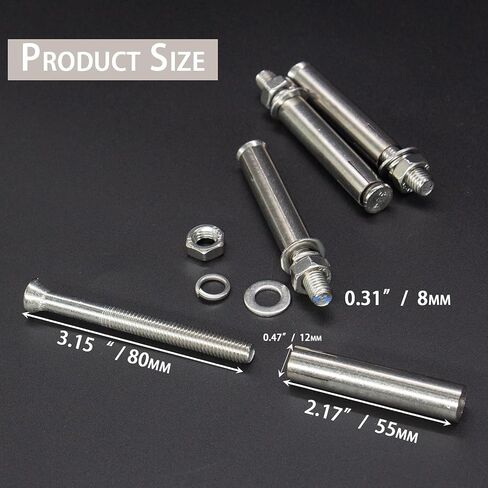 8 Pcs M8 x 80mm 304 Stainless Steel Hex Expansion Bolt, 304 Stainless Steel Expansion Screw Bolts Sleeve Anchoring Fastener Wall Concrete Brick Expansion Screw in Kuwait