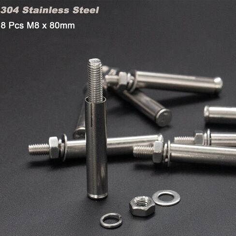 8 Pcs M8 x 80mm 304 Stainless Steel Hex Expansion Bolt, 304 Stainless Steel Expansion Screw Bolts Sleeve Anchoring Fastener Wall Concrete Brick Expansion Screw in Kuwait