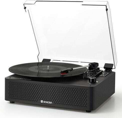 Vangoa Vinyl Record Player with 2 Built-in Speakers, Wireless Belt Drive Turntable Support 3 Speed 3 Size, AUX-in, Headphone, RCA All-in-one Retro Vinyl Players, RP-02, Black in Saudi Arabia