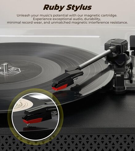Vangoa Vinyl Record Player with 2 Built-in Speakers, Wireless Belt Drive Turntable Support 3 Speed 3 Size, AUX-in, Headphone, RCA All-in-one Retro Vinyl Players, RP-02, Black in Saudi Arabia