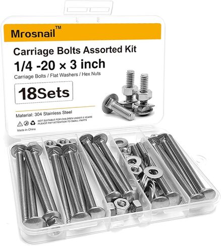8Pcs Carriage Bolts 5/16-18x5/8 Inch, 304 Stainless Steel Full Thread with Round Head Square Neck, Hex Nuts & Washers for Woodworking, Furniture, and Outdoor Projects in Kuwait