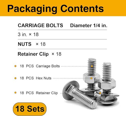 8Pcs Carriage Bolts 5/16-18x5/8 Inch, 304 Stainless Steel Full Thread with Round Head Square Neck, Hex Nuts & Washers for Woodworking, Furniture, and Outdoor Projects in Kuwait