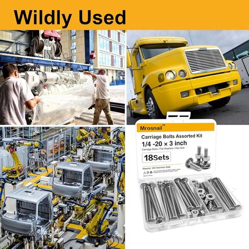 8Pcs Carriage Bolts 5/16-18x5/8 Inch, 304 Stainless Steel Full Thread with Round Head Square Neck, Hex Nuts & Washers for Woodworking, Furniture, and Outdoor Projects in Kuwait