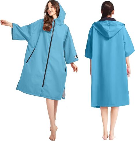 Oksun Oversized Waterproof Swim Parka: Windproof Warm Coat - 3/4 Sleeve Swimmer Jacket - Thin Fleece Lined Surf Poncho in Saudi Arabia