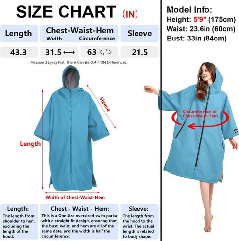 Oksun Oversized Waterproof Swim Parka: Windproof Warm Coat - 3/4 Sleeve Swimmer Jacket - Thin Fleece Lined Surf Poncho in Saudi Arabia