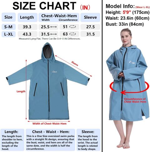 Oksun Oversized Waterproof Swim Parka: Windproof Warm Coat - 3/4 Sleeve Swimmer Jacket - Thin Fleece Lined Surf Poncho in Saudi Arabia