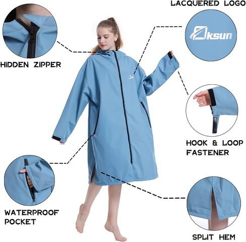 Oksun Oversized Waterproof Swim Parka: Windproof Warm Coat - 3/4 Sleeve Swimmer Jacket - Thin Fleece Lined Surf Poncho in Saudi Arabia