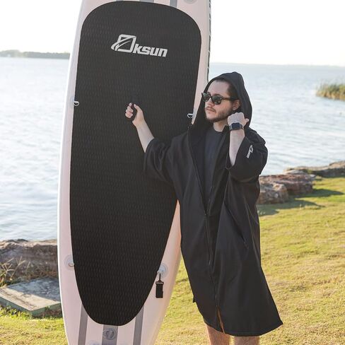 Oksun Oversized Waterproof Swim Parka: Windproof Warm Coat - 3/4 Sleeve Swimmer Jacket - Thin Fleece Lined Surf Poncho in Saudi Arabia