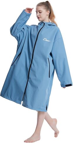 Oksun Oversized Waterproof Swim Parka: Windproof Warm Coat - 3/4 Sleeve Swimmer Jacket - Thin Fleece Lined Surf Poncho in Saudi Arabia
