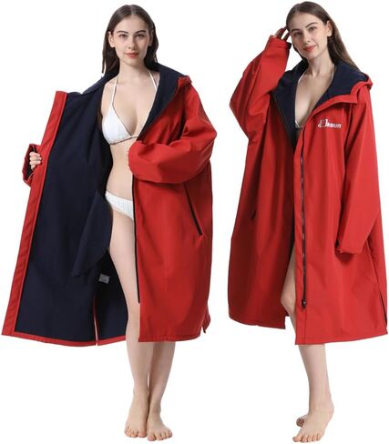 Oksun Oversized Waterproof Swim Parka: Windproof Warm Coat - 3/4 Sleeve Swimmer Jacket - Thin Fleece Lined Surf Poncho in Saudi Arabia