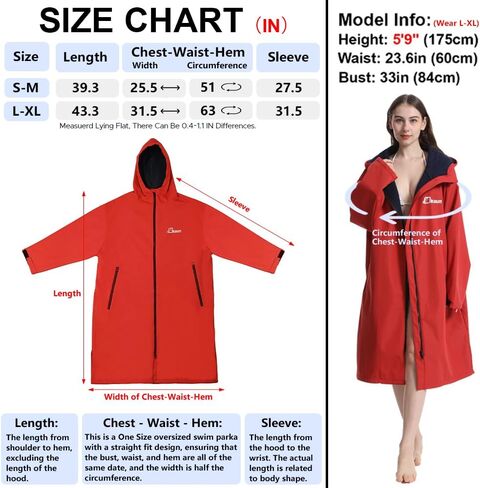 Oksun Oversized Waterproof Swim Parka: Windproof Warm Coat - 3/4 Sleeve Swimmer Jacket - Thin Fleece Lined Surf Poncho in Saudi Arabia