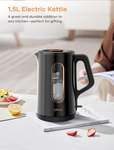 Electric Kettle, 304 Stainless Steel Interior, BPA-Free, Double Wall 1.5L Hot Water Boiler, 1500W Tea Kettle with Auto Shut-Off & Boil Dry Protection, Cordless Base & LED Indicator, White in Saudi Arabia