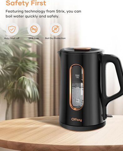 Electric Kettle, 304 Stainless Steel Interior, BPA-Free, Double Wall 1.5L Hot Water Boiler, 1500W Tea Kettle with Auto Shut-Off & Boil Dry Protection, Cordless Base & LED Indicator, White in Saudi Arabia