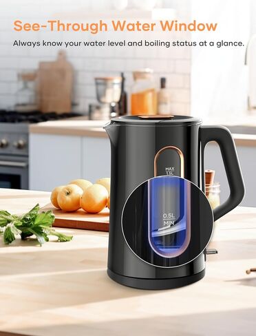 Electric Kettle, 304 Stainless Steel Interior, BPA-Free, Double Wall 1.5L Hot Water Boiler, 1500W Tea Kettle with Auto Shut-Off & Boil Dry Protection, Cordless Base & LED Indicator, White in Saudi Arabia