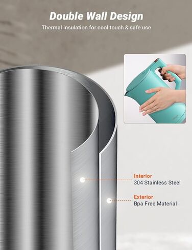 غلاية كهربائية، 304 من الفولاذ المقاوم للصدأ، خالية من مادة BPA، غلاية مياه ساخنة بجدار مزدوج سعة 1.5 لتر، غلاية شاي بقدرة 1500 وات مع إيقاف تلقائي وحماية من الغليان الجاف، قاعدة لاسلكية ومؤشر LED، أبيض in Kuwait