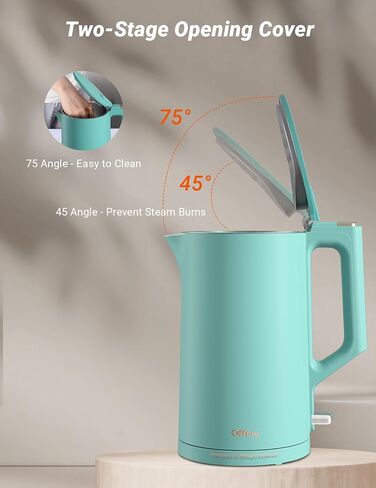 غلاية كهربائية، 304 من الفولاذ المقاوم للصدأ، خالية من مادة BPA، غلاية مياه ساخنة بجدار مزدوج سعة 1.5 لتر، غلاية شاي بقدرة 1500 وات مع إيقاف تلقائي وحماية من الغليان الجاف، قاعدة لاسلكية ومؤشر LED، أبيض in Kuwait