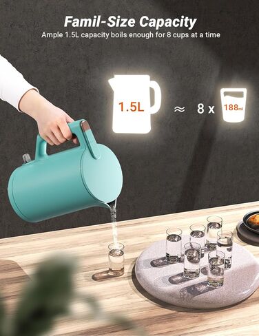 غلاية كهربائية، 304 من الفولاذ المقاوم للصدأ، خالية من مادة BPA، غلاية مياه ساخنة بجدار مزدوج سعة 1.5 لتر، غلاية شاي بقدرة 1500 وات مع إيقاف تلقائي وحماية من الغليان الجاف، قاعدة لاسلكية ومؤشر LED، أبيض in Kuwait