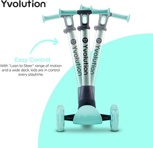 سكوتر Yvolution Kids Kick Scooter، سكوتر Glider Nua 3 عجلات، قابل للطي، عجلات مضاءة LED، مقود قابل للتعديل، للأولاد والبنات، مع ملحقات تخزين للأطفال من سن 3 إلى 10 سنوات in Kuwait