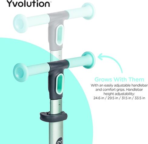 سكوتر Yvolution Kids Kick Scooter، سكوتر Glider Nua 3 عجلات، قابل للطي، عجلات مضاءة LED، مقود قابل للتعديل، للأولاد والبنات، مع ملحقات تخزين للأطفال من سن 3 إلى 10 سنوات in Kuwait