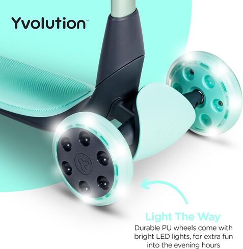سكوتر Yvolution Kids Kick Scooter، سكوتر Glider Nua 3 عجلات، قابل للطي، عجلات مضاءة LED، مقود قابل للتعديل، للأولاد والبنات، مع ملحقات تخزين للأطفال من سن 3 إلى 10 سنوات in Kuwait