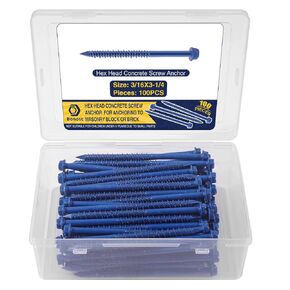 100Pcs 3/16×3-1/4'' Concrete Screw Anchor - Hex Head Head Brick Screws for Masonry, Block
