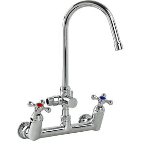 8 Inch Center Wall Mount Kitchen Faucet Commercial Wall Mount Faucet 2 Handles Commercial Mounted Sink Faucets with 360 Degree Swivel Spout