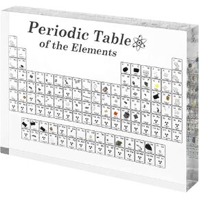 weiship Periodic Table with Real Elements Inside, 6x4.5x1inch Acrylic Periodic Table Display with 83 Real Elements Samples Craft Decoration Teaching Tool Present for Students, Teacher, Science Lovers