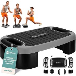 Lifepro 4-In-1 Aerobic Balance Board and Step Up Exercise Platform - Adjustable Multifunctional Balance Board Slant Board, Steppers for Exercise - Home Workout Non Slip Stepper Platform For Balance