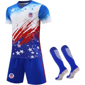 Children's Soccer Jersey Shirt Kids Football Uniform Youth Sports Training Clothing with Socks