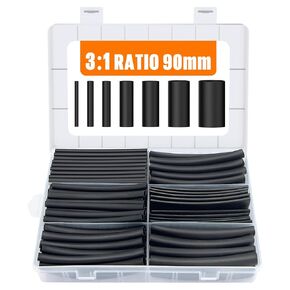 Lsnisni 3.54 Inches Heat Shrink Tubing Kit 100 Pcs, Ratio 4:1 Adhesive Lined, Dual Wall Tube - Marine Grade Waterproof, 5 Diameters, Heat-Shrink Tube, Heat Shrink Cable Sleeve - Black
